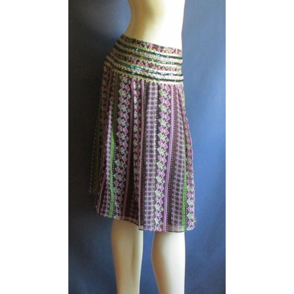 Free People 100% Silk Sequin Purple Green Skirt 8 - Picture 4 of 5